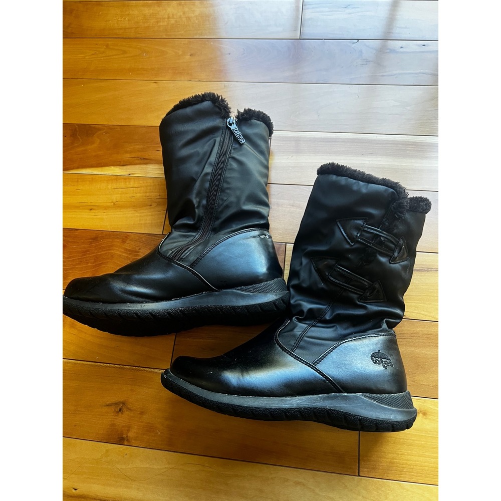 Totes Womens Black Winter Boots Faux Fur Trim Side Zip Snow Boots Size 6